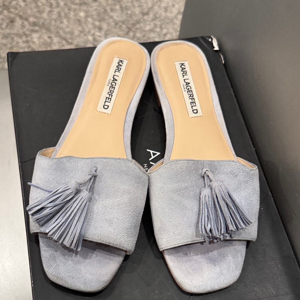 Karl Lagerfeld Women's Light Gray Tassel Mules